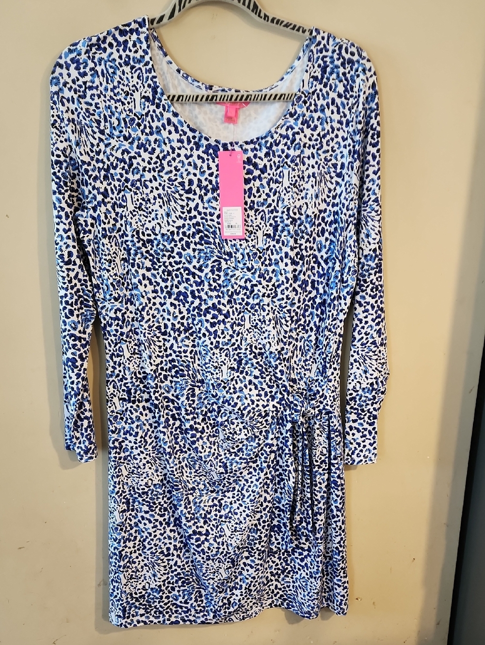 Lilly Pulitzer Blue and White Leopard Print Long Sleeve Dress